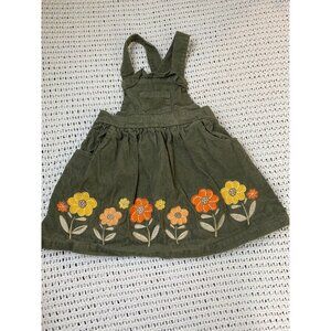 Blueber Floral Olive Green Corduroy Jumper Overall Dress Toddler Kids sz 3T Fall